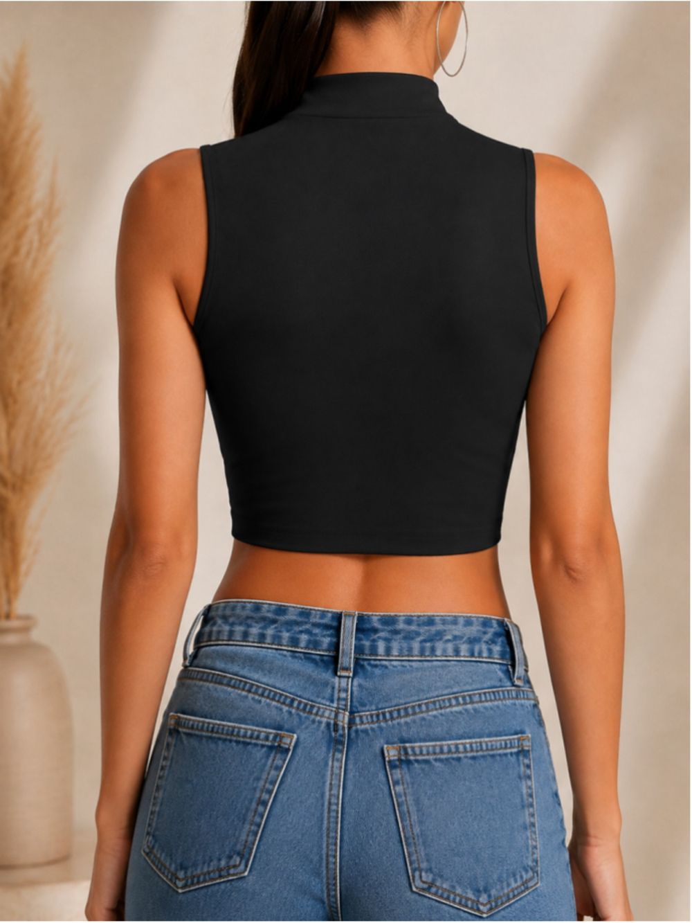 Zara Black Ribbed Mock Neck Sleeveless Crop Top – Size XS/S - Picture 3 of 7